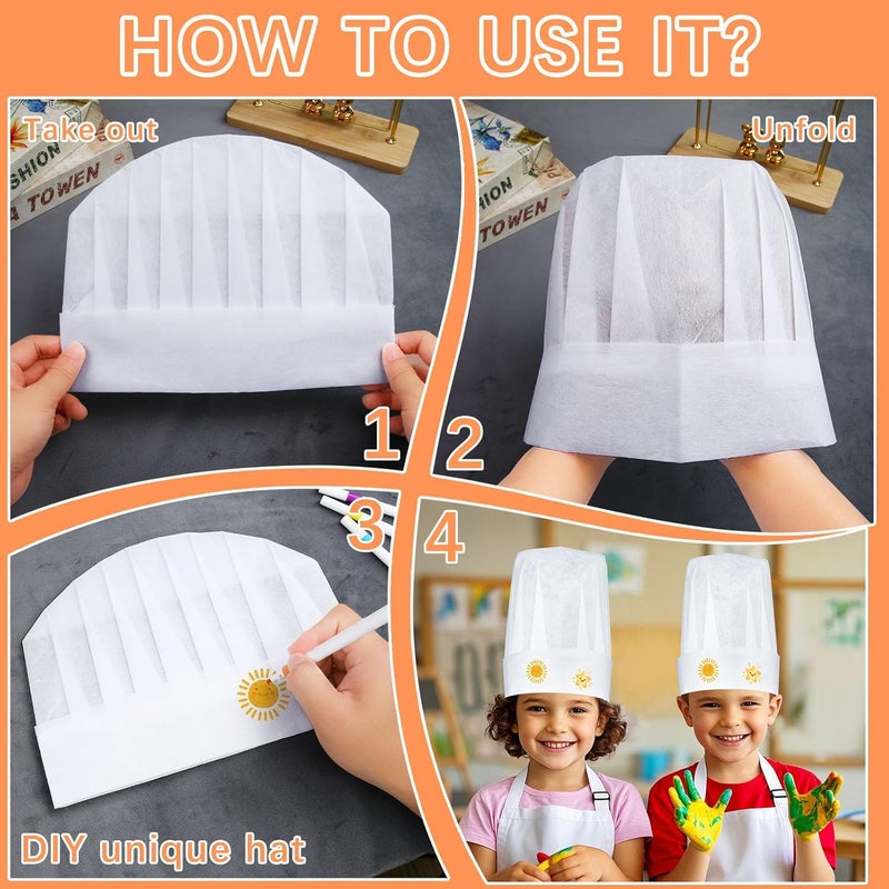 lipetol 12 Pack Chef Hats for Kids, Disposable Paper Chefs Hat Bulk DIY Kids Chef Cap for Baking, Cooking, Activity, Pizza Party - Image 4